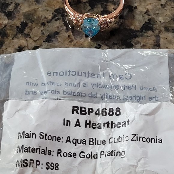 Bomb Party RBP4688 Aqua Blue Cubic Zirconia Rose Gold Sz 6 - Picture 5 of 5